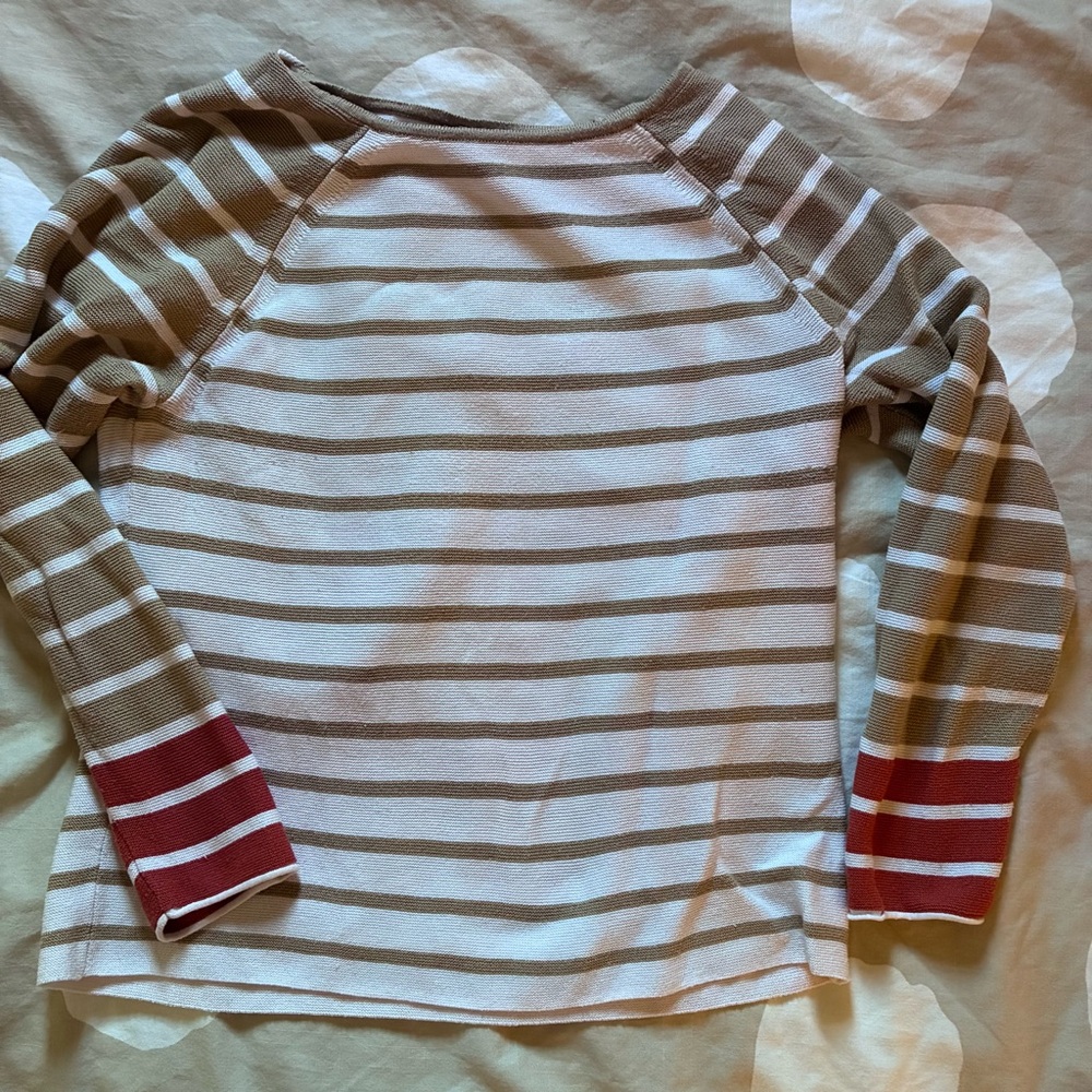 Yargici Striped Long Sleeve Knit Top - Tan and Cream- Size Small - Picture 3 of 4